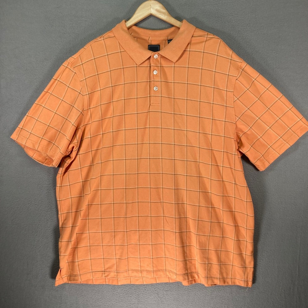 Arrow Mens 2XLT XXLT Orange‎ Plaid Short Sleeve Polo Shirt Golf Casual